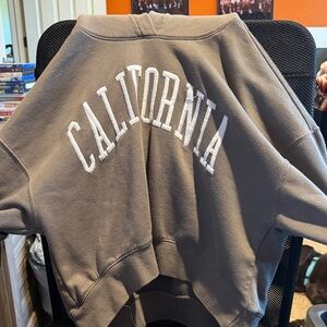 California Cropped Crewneck Sweatshirt - Gray with White Lettering